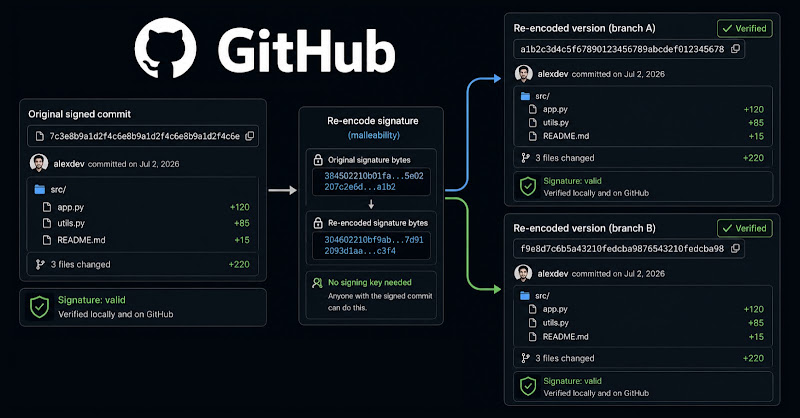 GitHub “Verified” chữ ký commit có thể bị viết lại để tạo hash mới