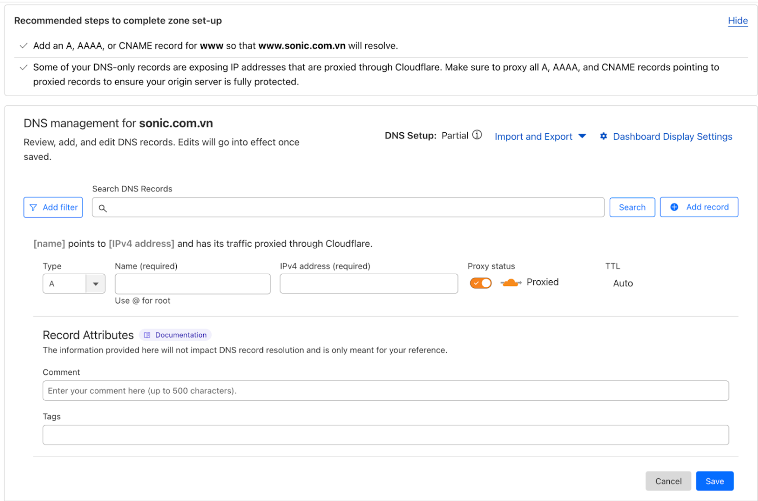 Add DNS record Cloudflare