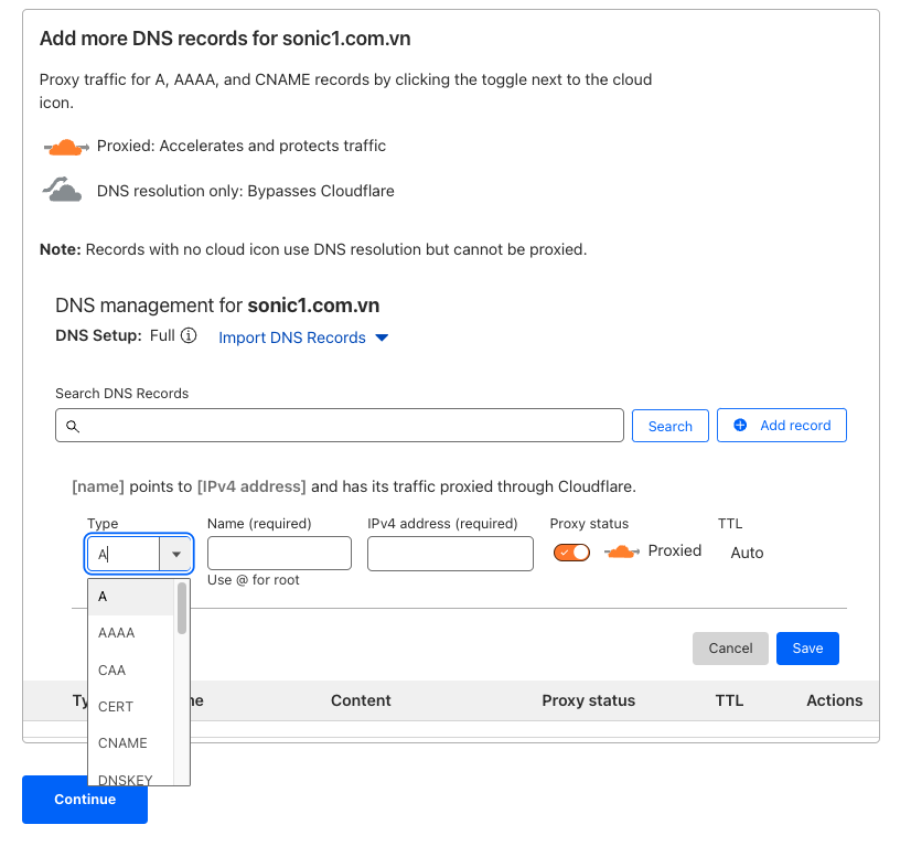 Add DNS record Cloudflare