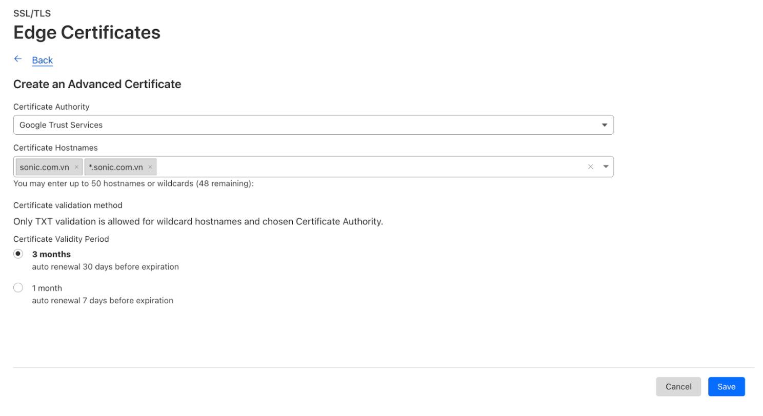 Cloudflare Create Advanced Certificate