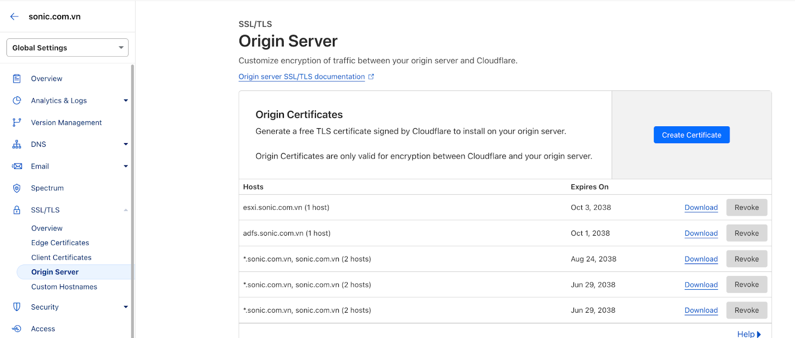 Cloudflare Origin certificate