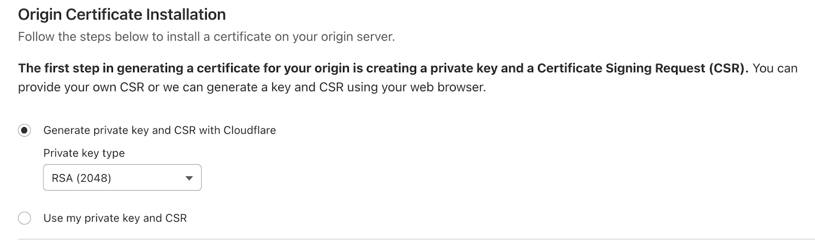 Cloudflare Gen Key Origin certificate