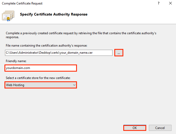 Cloudflare Installation Origin Cert - IIS 10 - Complete certificate request - Finish